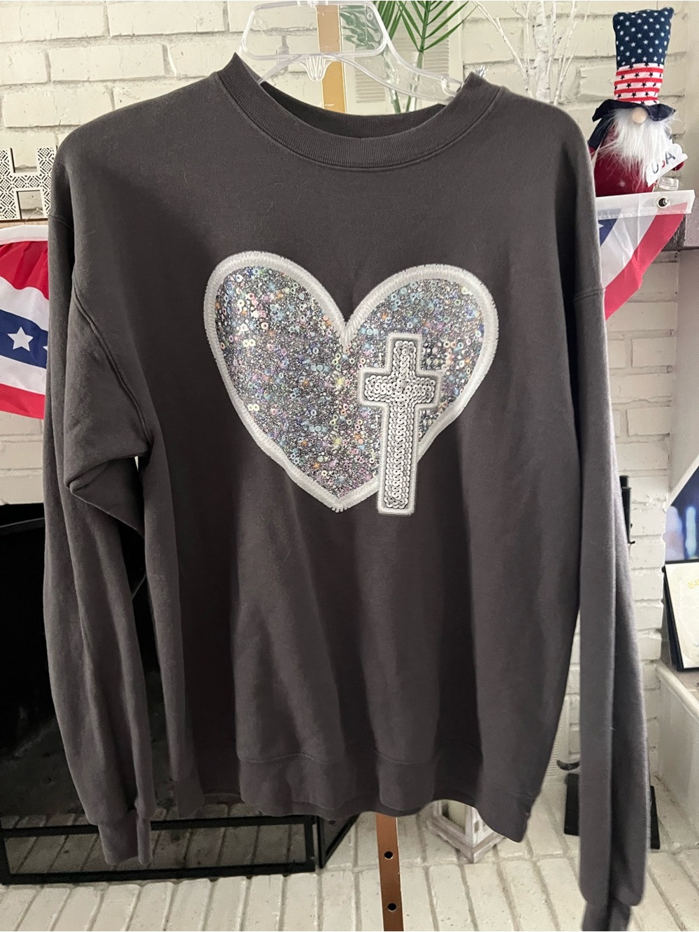 Hanes Pullover Sweatshirt with Sequin Heart Detail